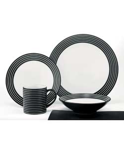 Black Stripes 16 Piece Stoneware Dinner Set