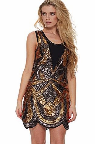 Designer Desirables Black amp; Gold Sequinned Flapper Party Dress UK 10 Black