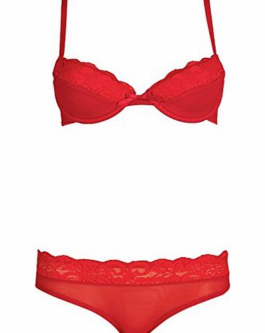 Designer ME Womens Renato Rossi Bra And Briefs Set Red Girls Ladies (38CL 38`` Bust C Cup Large Brief UK 14 Euro 40)