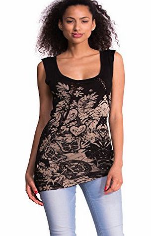 Desigual Womens Boat Neck sleeveless T-Shirt - Black - Schwarz (Negro 2000) - 14