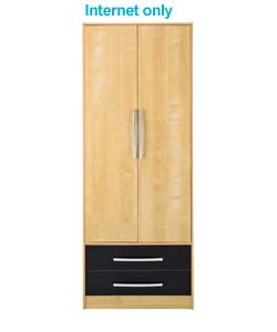 2 Door 2 Drawer Black Wardrobe