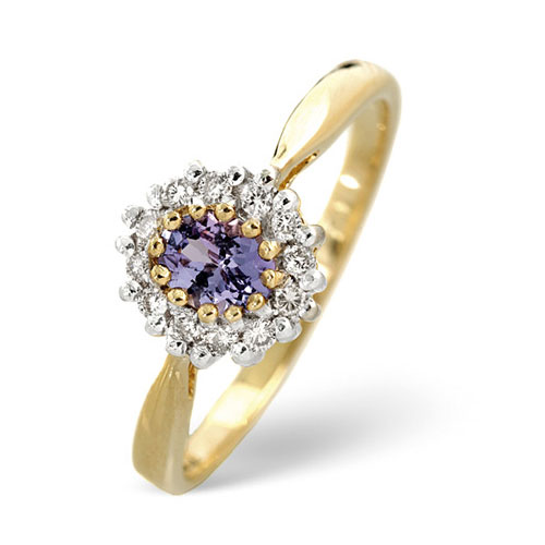 0.12 Ct Tanzanite and 0.12 Ct Diamond Ring In 9 Carat Yellow Gold