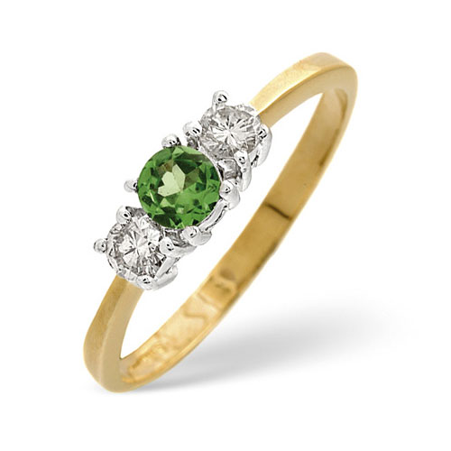 0.3 Ct Tsavorite and 0.25 Ct Diamond Ring In 9 Carat Yellow Gold