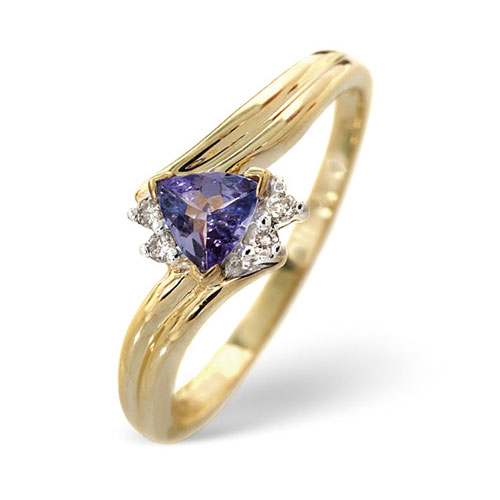 0.30 Carat Tanzanite and Diamond Twist Ring In 9 Carat Yellow Gold