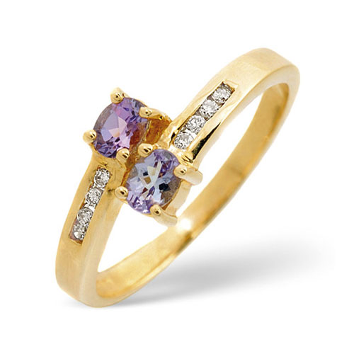 0.30 Ct Tanzanite and 0.06 Ct Diamond Ring In 9 Carat Yellow Gold