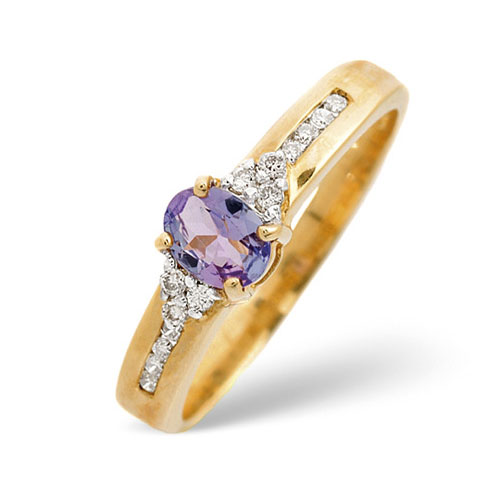 0.32 Ct Tanzanite and 0.1 Ct Diamond Ring In 9 Carat Yellow Gold