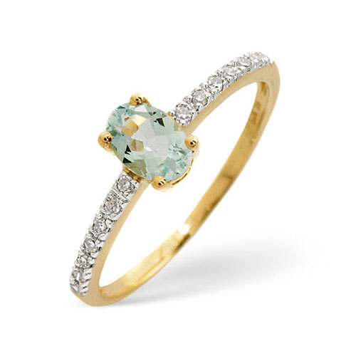 0.35 Ct Aquamarine and 0.08 Ct Diamond Ring In 9 Carat Yellow Gold