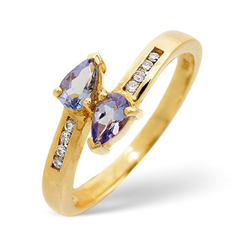 0.38 Ct Tanzanite and 0.06 Ct Diamond Ring In 9 Carat Yellow Gold