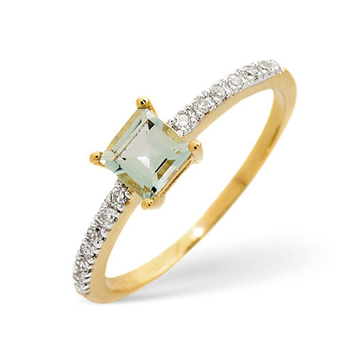 0.39 Ct Aquamarine and 0.08 Ct Diamond Ring In 9 Carat Yellow Gold