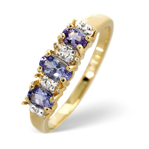 0.57 Ct Tanzanite and 0.05 Ct Diamond Ring In 9 Carat Yellow Gold