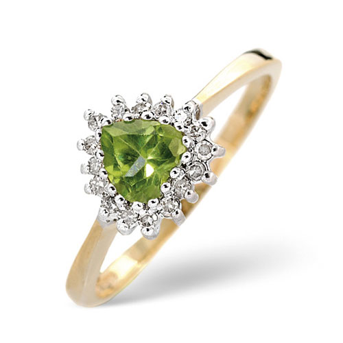 Peridot and 0.12 Ct Diamond Ring In 9 Carat Yellow Gold