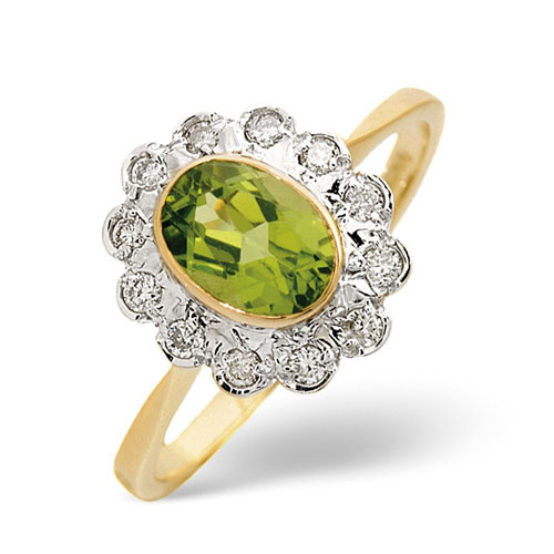 Peridot and 0.18 Ct Diamond Ring In 9 Carat Yellow Gold