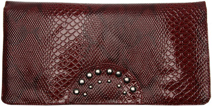 snakeskin studded clutch bag