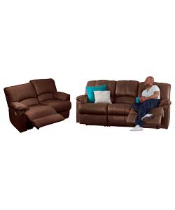 Large and Regular Fabric Recliner Sofa - Chocolate