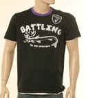 Diesel Mens Black with Purple Collar & Light Grey Print Cotton T-Shirt