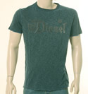 Diesel Mens Diesel Navy & Light Blue T-Shirt with Dark Brown Velour Design Across Chest