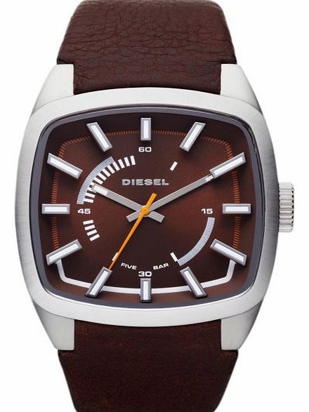 Mens Diesel Square Brown Strap Watch - Brown