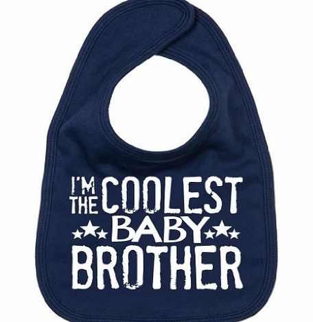 Dirty Fingers Im the Coolest Baby Brother, Boy Girl Feeding Bib, Navy