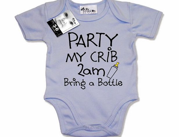 Dirty Fingers PARTY my crib 2am, Bring a Bottle, Baby Unisex Boy Girl Bodysuit, 0-3m, Blue