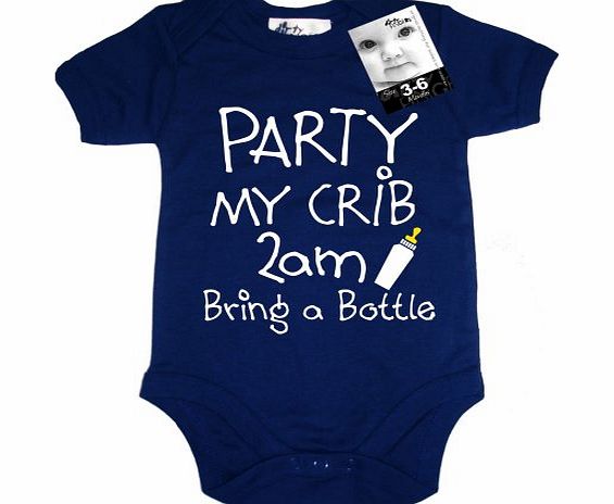 Dirty Fingers PARTY my crib 2am, Bring a Bottle, Baby Unisex Boy Girl Bodysuit, 3-6m, Blue