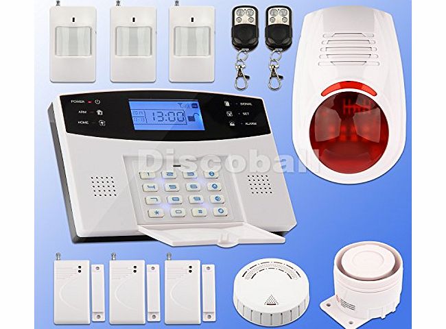 discoball  IMPROVED LCD Security Alarm Wireless Mobile Call GSM System House Office Burglar Intruder Alarm Fire Alarm   PIR Motion Detector   Smoke Detector   Door Window Gap Detector   Remote Control