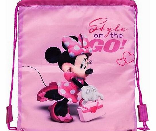 Disney Girls Drawstring School PE / Swim Bag Sports Fitness Exercise Swimming Gym Kids Childrens Backpack Rucksack Toy (Drawstring Minnie Mouse 30x40cm)