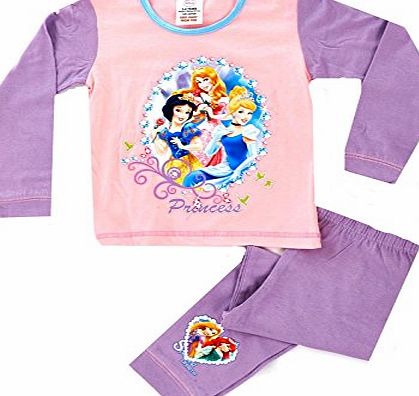 Disney Kids Girls Official Disney Princess Long Pyjamas Pjs Set 2 Piece Cuffed Bottom Trousers Size 18-24 M