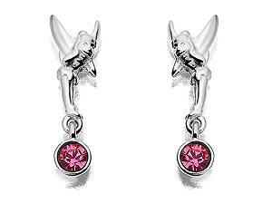 DISNEY Sterling Silver Tinkerbell Pink Crystal