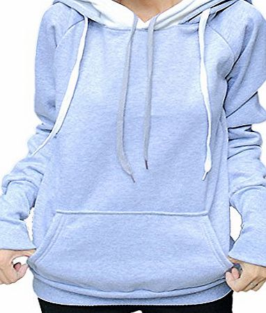 DJT Ladies New Plain Casual Long Sleeve Pocket Hoody Top Womens Hood Basic Hooded Jacket Sweatshirt Coat Grey Size M