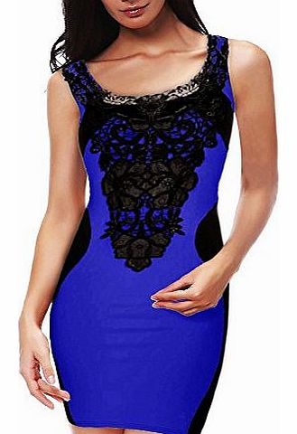 Women Celeb Style Floral Lace Contrast Cocktail Party Evening Bodycon Panel Tea Dresses Black Blue Size M