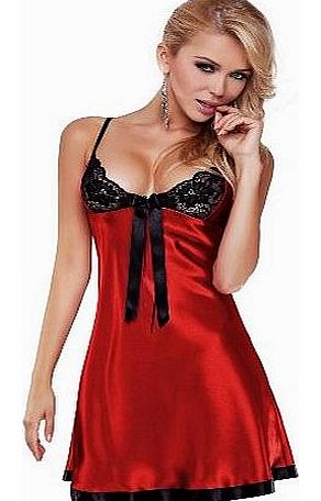 DKaren Luxury Satin Sexy Babydoll Chemise Nightdress Lingerie - European Made (Medium (10 UK), Red)