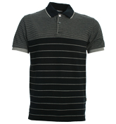 Dark Navy and Grey Stripe Pique Polo Shirt