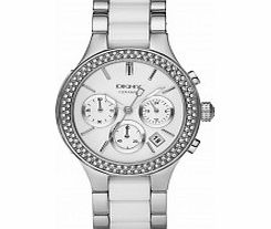 DKNY Ladies Ceramix Chronograph Two Tone Watch