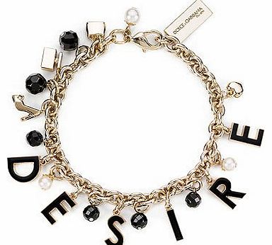 D&G - DOLCE & GABBANA THE ONE DESIRE BLACK & GOLD CHARM BRACELET IN DUST BAG