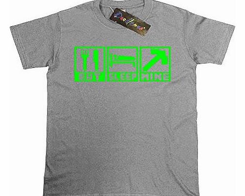 Doodleman Childs Gamer T-Shirt Eat Sleep Mine (Medium Age 7-8 30`` Chest, Sport Grey)