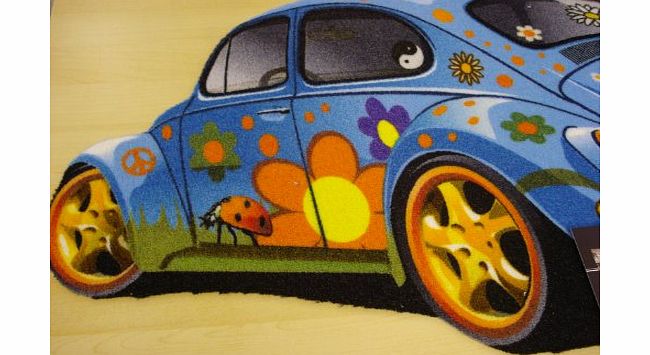 Doormats Blue Beetle Kids Rug Mats Retro Vibrant Doormats 45x80cm Seventies VW Car Shaped Entrance Mat Door Mats Wall Arts