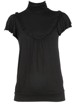 Dorothy Perkins Black frill bib polo top