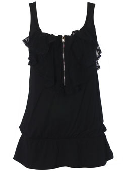 Dorothy Perkins Black lace frill zip top