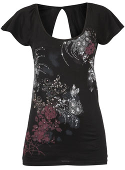 Dorothy Perkins Black oriental floral top