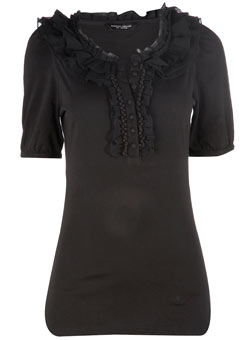 Black ruffle pocket blouse