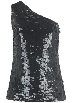 Black sequin one shoulder top