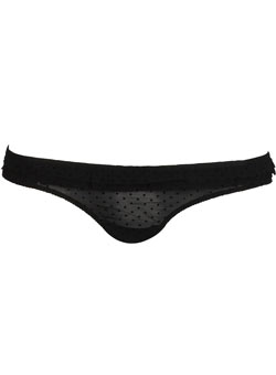 Black spot flock lace thong