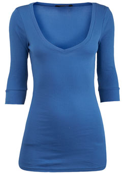 Dorothy Perkins Blue 3/4 sleeve ribbed v-neck