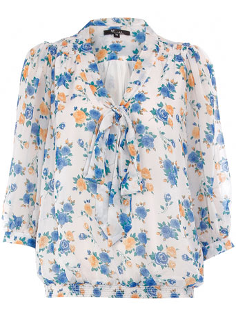 Dorothy Perkins Blue tie neck floral blouse DP65000381