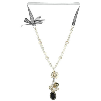 Butterfly pearl and ribbon necklace