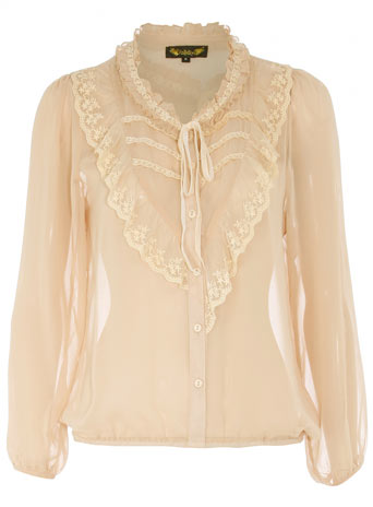 Dorothy Perkins Cream chiffon lace trim blouse DP85000043