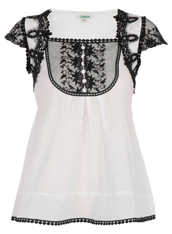 Dorothy Perkins Culture cream lace trim top