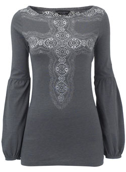 Dorothy Perkins Grey burnout cross top