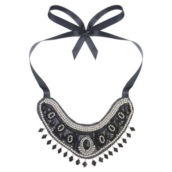 Grey fabric bib necklace