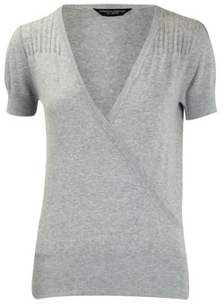 Grey pointelle wrap jumper